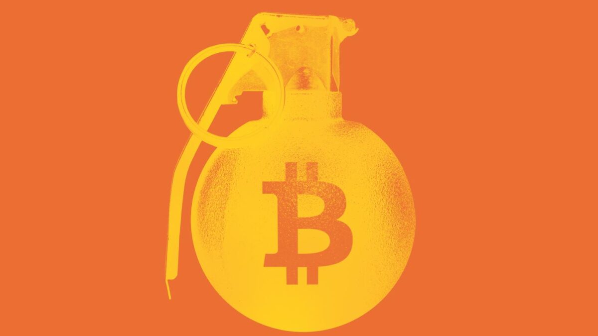 An image of a grenade with the Bitcoin logo on it.