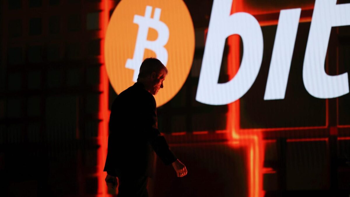 Michael Saylor, cofounder and executive chairman of Strategy, leaves the stage of a Bitcoin conference in in May.