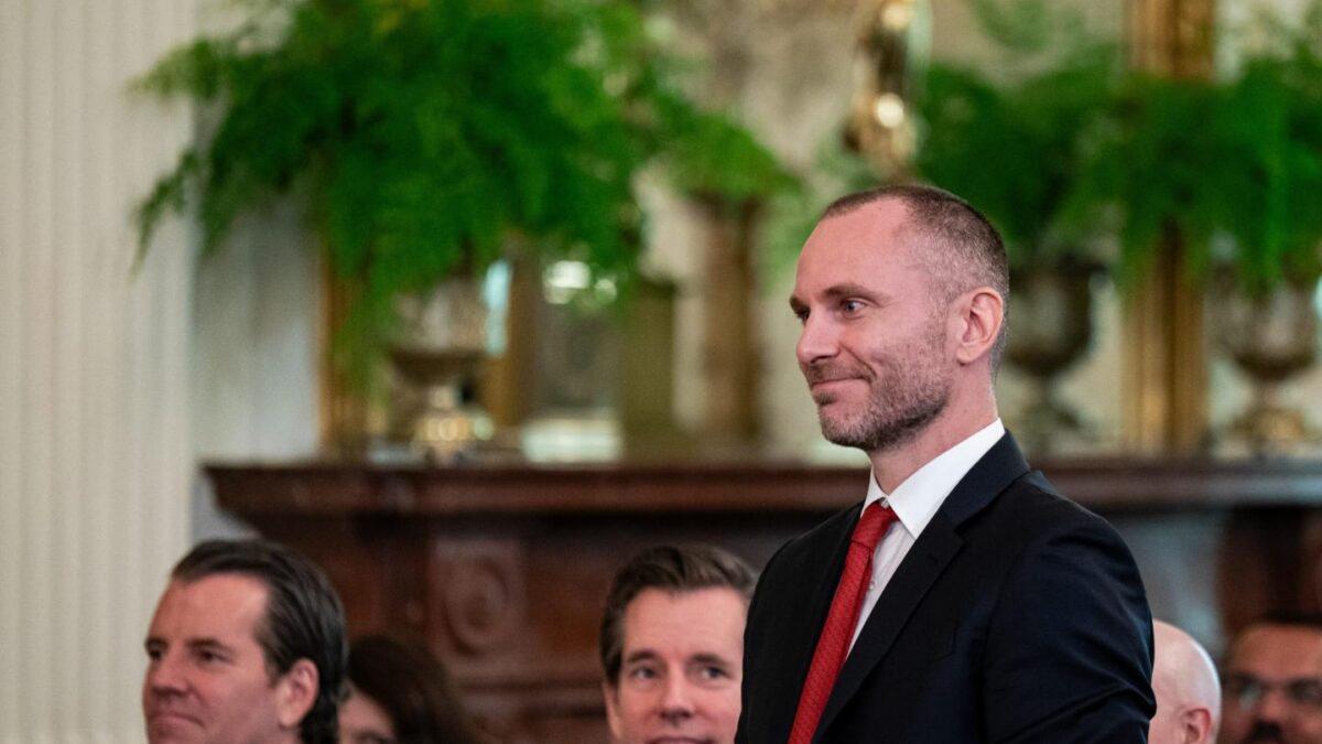 Paolo Ardoino, CEO of Tether, at the White House signing of the Genius Act.