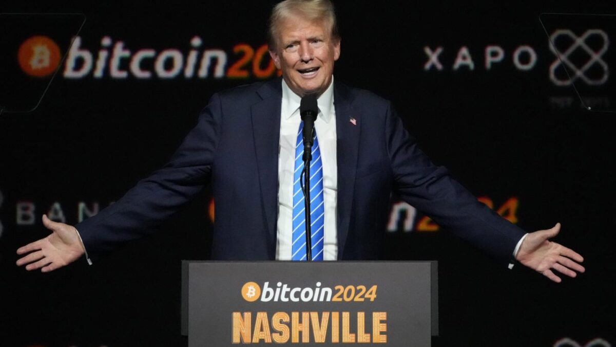 Then Former President Donald Trump speaks at the Bitcoin 2024 Conference, July 27, 2024, in Nashville.