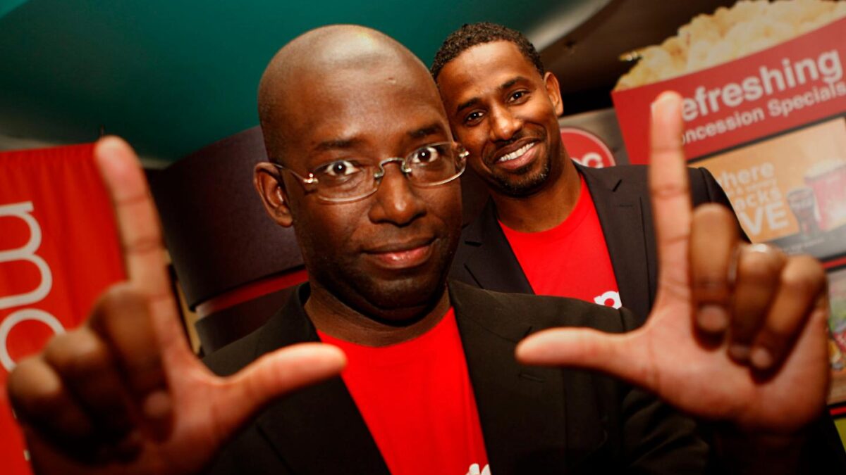 MoviePass cofounders Stacy Spikes (front) and Hamet Watt in 2011, the year their company launched.