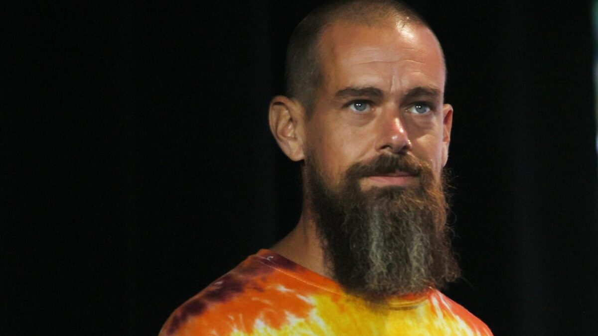 Jack Dorsey smiles on stage at 2021 conference.