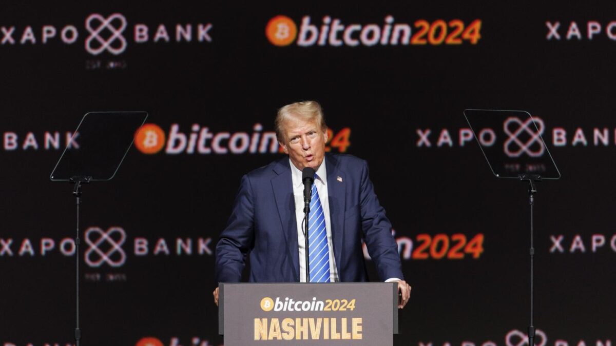 Donald Trump at the Bitcoin 2024 conference in Nashville on July 27.