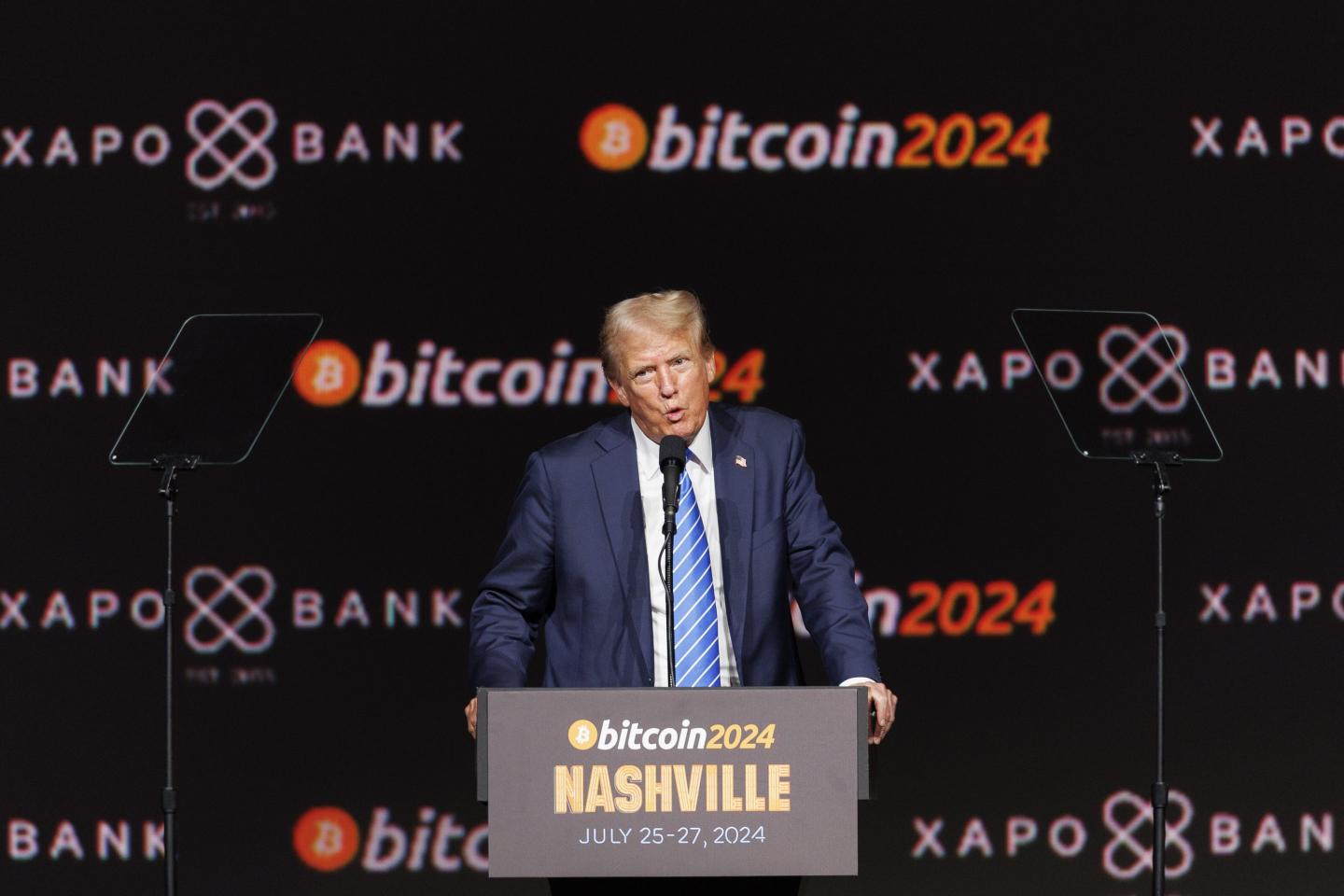 Donald Trump at the Bitcoin 2024 conference in Nashville on July 27.