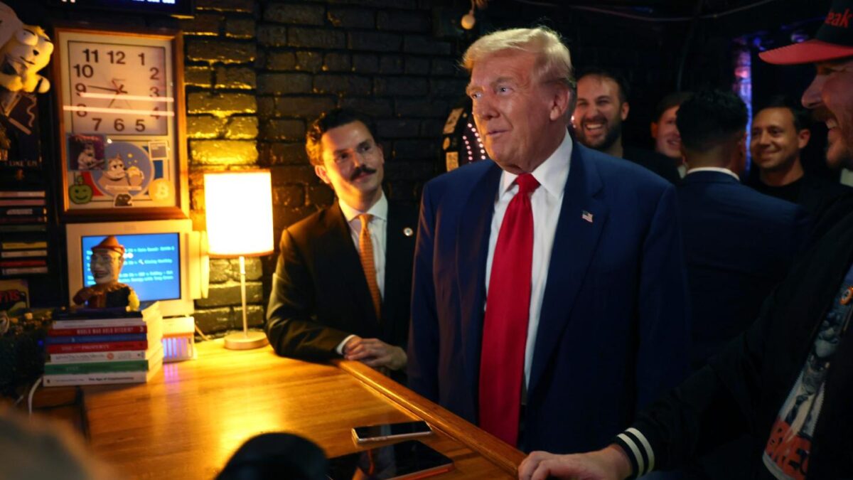 Donald Trump visits a cryptocurrency-themed bar called Pubkey in the West Village on Sept. 18, 2024 in New York City.