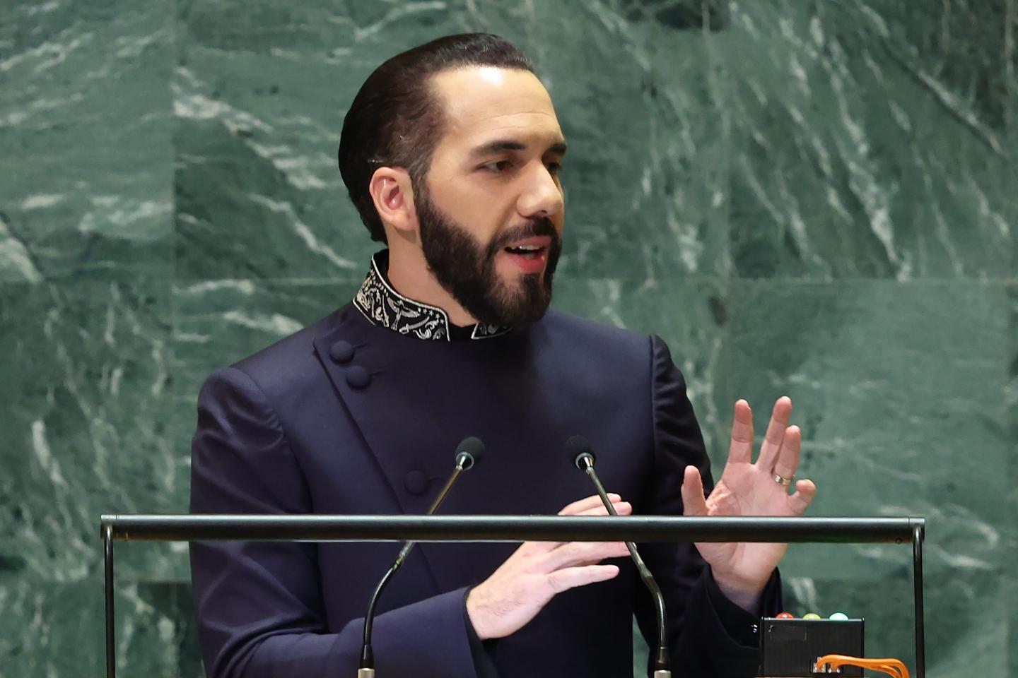 Nayib Bukele, President of El Salvador, speaks during the United Nations General Assembly (UNGA) at the United Nations headquarters on Sept. 24, 2024 in New York City.