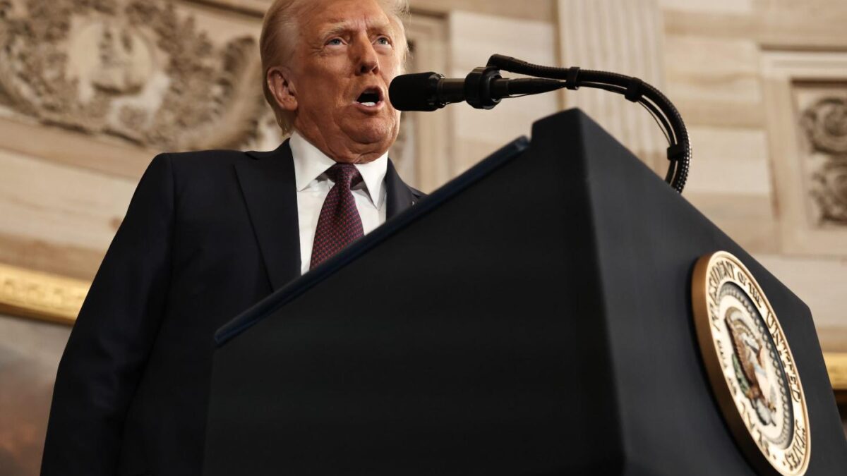 President Donald Trump speaks during his January inauguration.