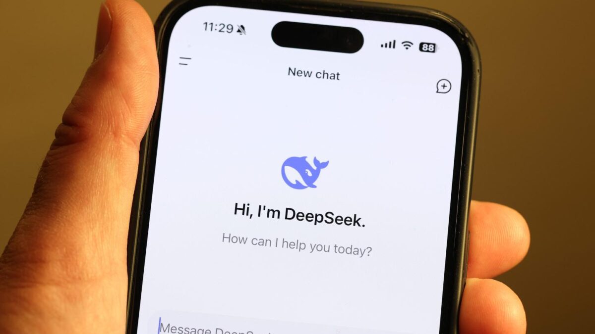 DeepSeek app is displayed on an iPhone