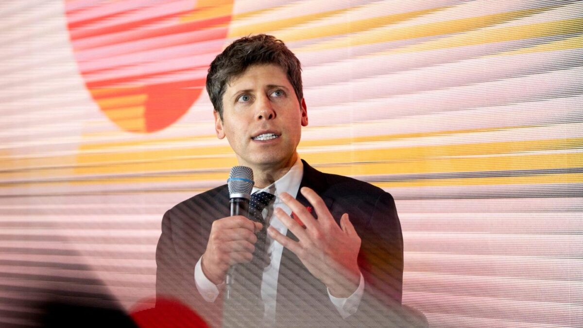 Sam Altman speaks on stage in Paris, France, in February.
