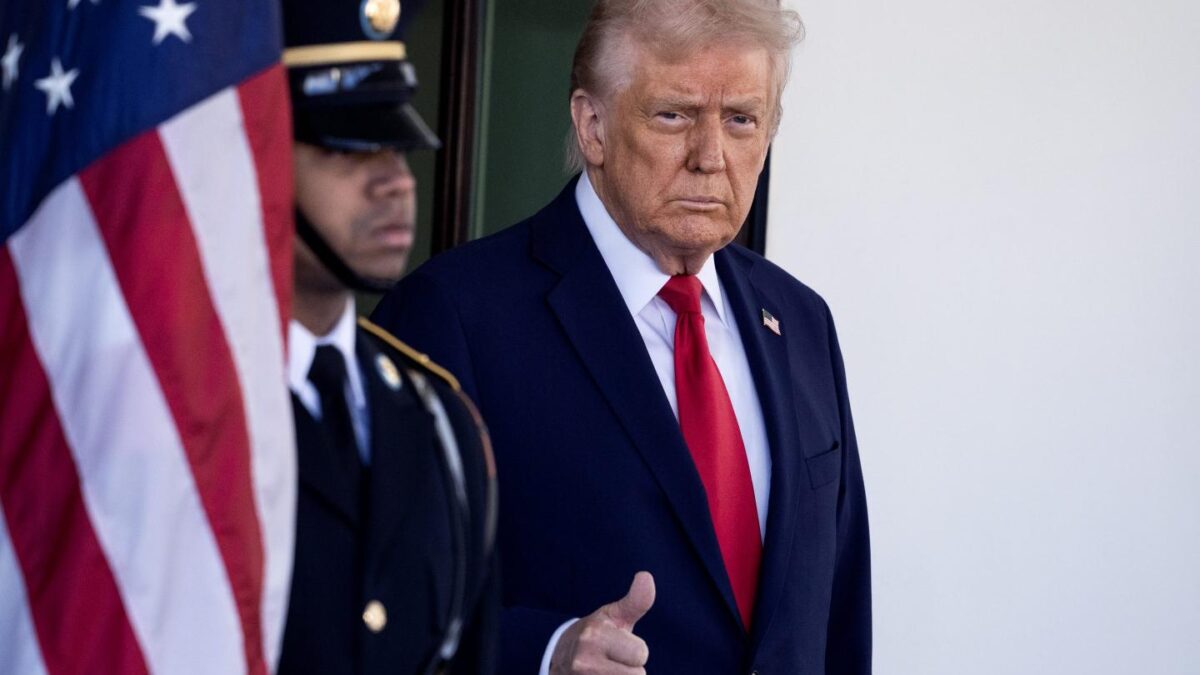 Donald Trump gives the camera a thumbs up in front of the White House on Feb. 28.