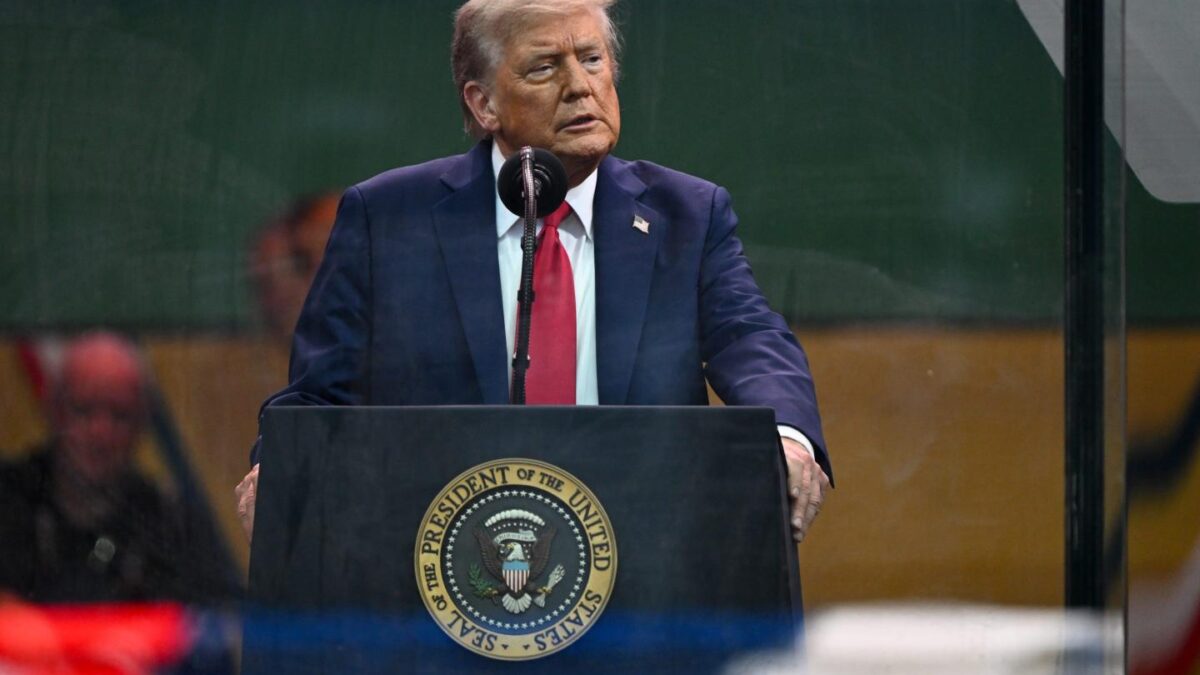 President Donald Trump speaks during the US Army's 250th Anniversary Parade in Washington, DC, on Saturday.