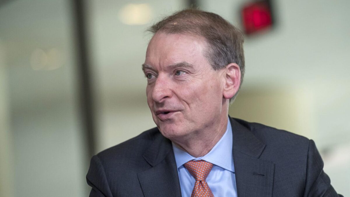 Paul Atkins speaks during a Bloomberg Television interview at the Milken Institute Global Conference in 2017.