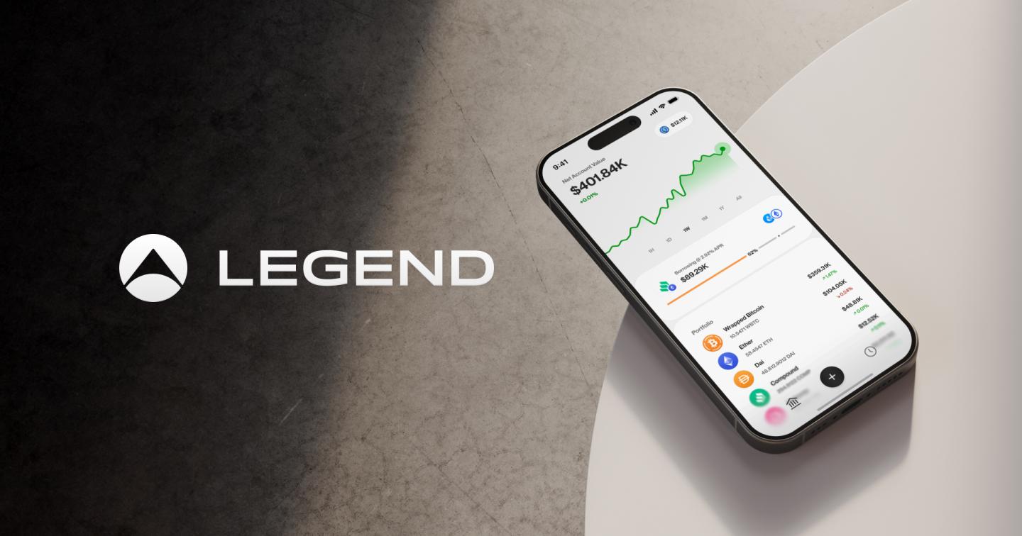The Legend finance platform as seen on a smartphone screen